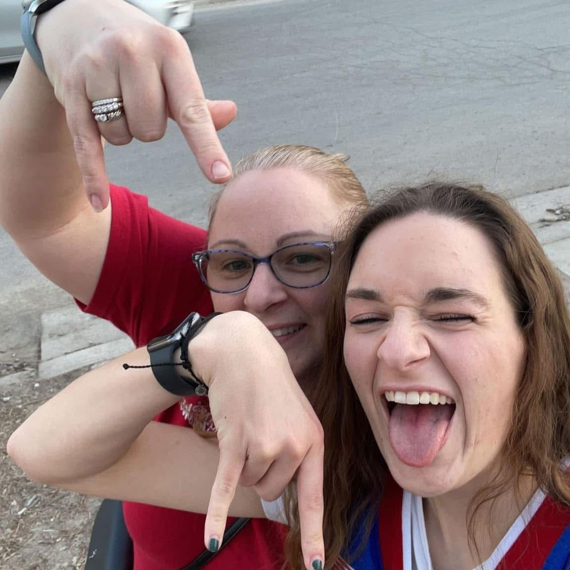 Sherri and Ashley going out in Lawrence, KS after the Jayhawks beat Texas!