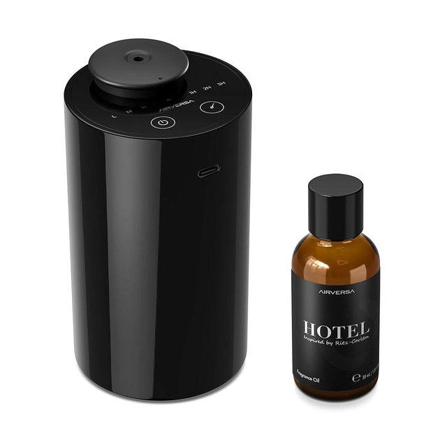 Waterless Essential Oil Diffuser Starter Kit with 30mL Hotel Scent Fragrane Oil Inspired by Ritz Carlton, Battery Operated Mini Scent Air Machine Portable Diffuser for Home Car Office, Black AN6