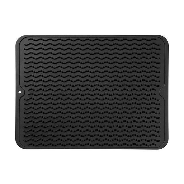 MicoYang Silicone Dish Drying Mat for Multiple Usage,Easy clean,Eco-friendly,Heat-resistant Silicone Mat for Kitchen Counter or Sink,Refrigerator or drawer liner-Black L (16"x12")