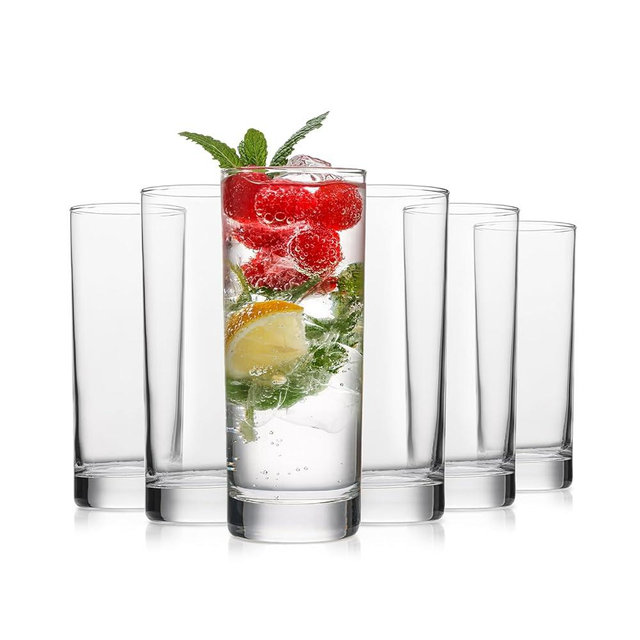 OUWO Highball Glasses Set of 6, 11.5oz Tall Drinking Glasses Set, Water Glass for Kitchen, Mojito Glass Cups, Cocktail Glasses for Bar Glassware