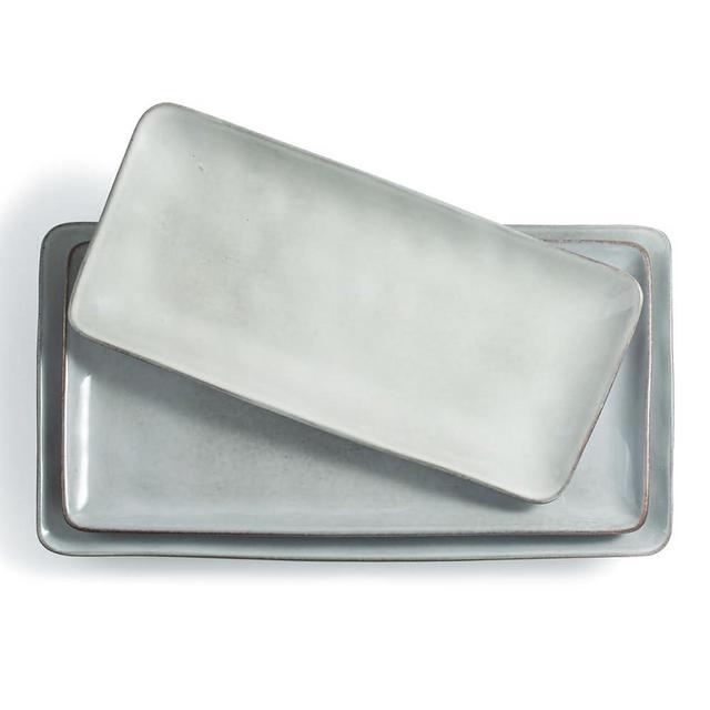 Famiware Serving Platter, Rectangular 15.67/14.1/12.6inch Serving Dishes for Entertaining, Reactive Glaze, Stoneware Serving Trays for Party, Food, Turkey, Snack, Cheese, Ocean Series, Grey
