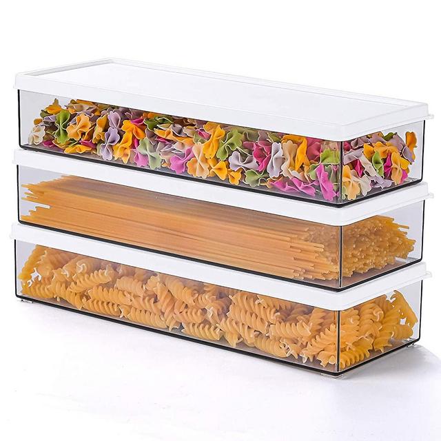 TIANGR Pasta Storage Containers【 3PC/Set】53-oz Rectangular Pasta Spaghetti Noodle Keeper Box with Cover | BPA-Free Pasta Canister Set | Dishwasher Safe