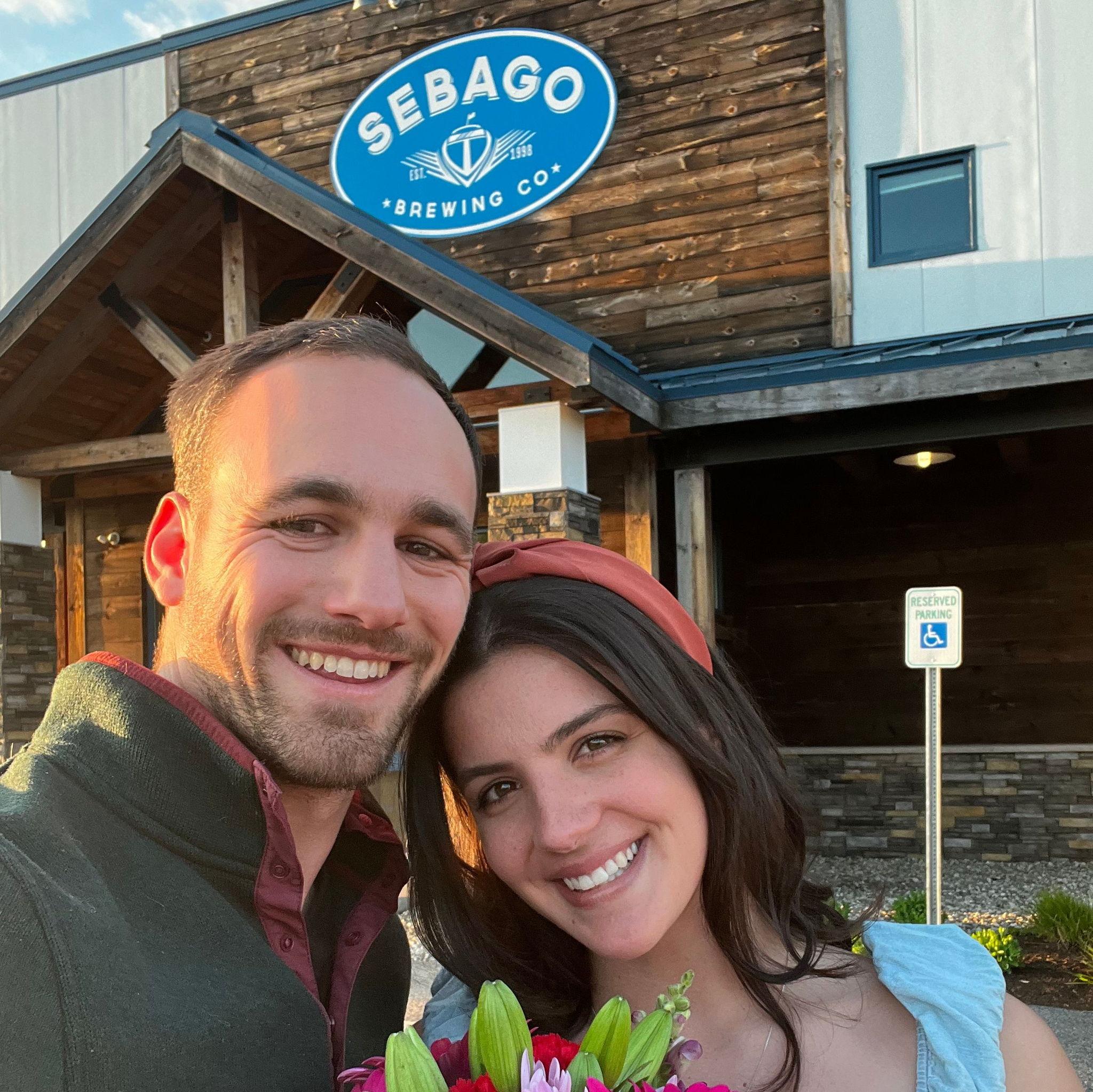 Our date-iversary! We wore the same thing as we did our first date and went to the same place, Sebago Brew Company