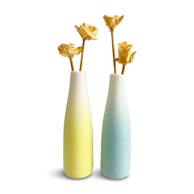 SoNa Home Blue & Yellow Small Vase Set, 6 Inch Tall Ceramic Vases For Home Decor, Good For Bookshelf Decor OR Coffee Table Decorations For Living Room, Use These Vases To Create Endearing Decorations