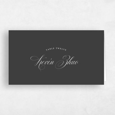Dark Charcoal, Black Wedding Place Card - Lennon