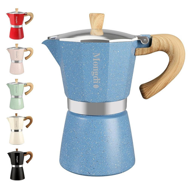 Mongdio Stovetop Espresso Maker Moka Pot, Cuban Coffee Maker Stove top coffee maker Moka Italian Espresso Greca Coffee Maker Brewer Percolator, 6 Espresso Cups, 10 oz - Blue