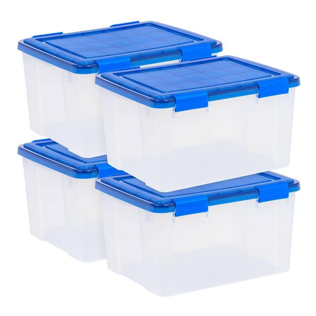 IRIS 46qt 4pk Weather Tight Storage Box Clear with Blue Lid and Buckle