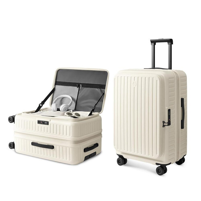 NINETYGO Top Opening Carry On Luggage 22x14x9 Airline Approved, Expandable & Lightweight, Scratch Resistant PC Hardside with Deep Cabin Design, TSA Lock & 360° Spinner Wheels (Lily White, Alps)