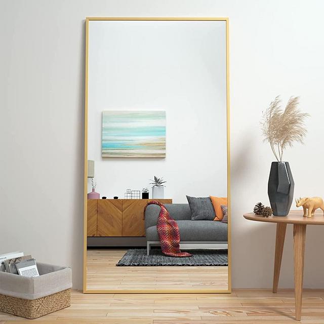 CASSILANDO Full Length Mirror 65" × 24", Floor Big Mirror,Standing Mirror, Against Wall for Bedroom,Dressing and Wall-Mounted Thin Frame Mirror (Gold, 65x24)