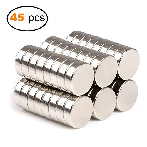 SMARTAKE 45 pcs Refrigerator Magnets, Small Round Office Magnets, Multi-Use Premium Brushed Nickel for Fridge, Whiteboard, Dry Erase Board in Home, Kitchen, Office and School, 10 x 3 mm