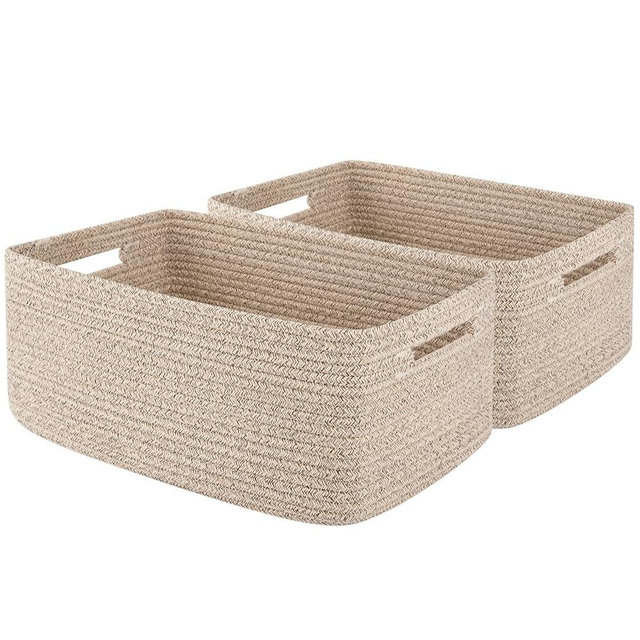 OIAHOMY Storage Basket for Shelves, Closet Cube Storage Bins Baskets for Clothes Blanket Towels, Baby Nursery, Toy Baskets Box, Woven Rope Basket, 15.75 * 11.81 * 7.09 IN, 2 Packs Brown