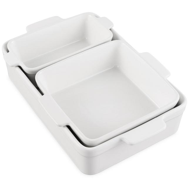 Best Choice Products Ceramic Bakeware Set of 3 Casserole, Loaf, and Square Dishes w/ Handles - Vanilla Buttercream