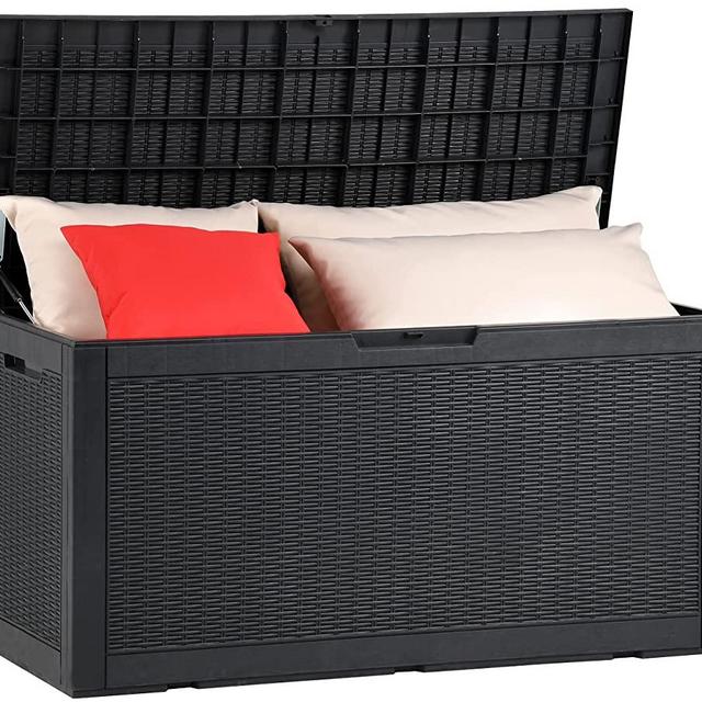 YITAHOME 100 Gallon Large Resin Deck Box Outdoor Storage Boxes for Patio Furniture, Outdoor Cushions, Garden Tools and Pool Toys (Black)