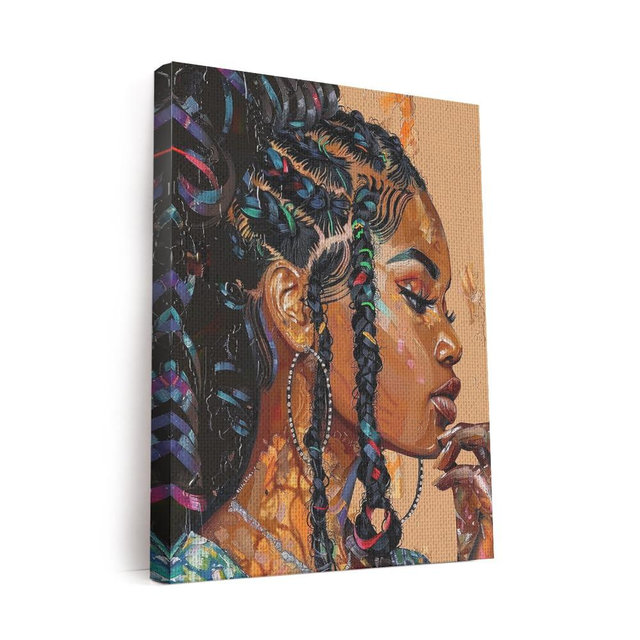 Elivita Black Woman Hair Design 2 Canvas Wall Art African American Pictures Canvas Afro Prints Melanin Proud Gifts Framed For Living Room Bedroom Office Home Decor