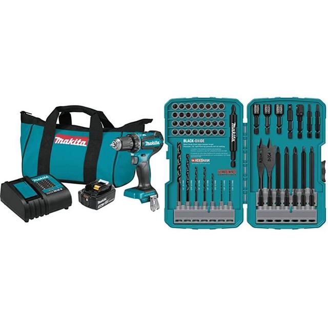 Makita XFD131 18V LXT Lithium-Ion Brushless Cordless 1/2 In. Driver-Drill Kit (3.0Ah) & T-01725 Contractor-Grade Bit Set, 70-Pc