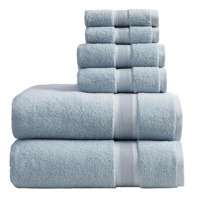 Springtree Home Luxury Bamboo Bath Towel Set 6 Piece Set | 35% Bamboo - 65% Cotton | Absorbent Quick-Dry Bamboo Towels for Bathroom |Oeko-TEX® Standard 100 Cotton | Raya Collection - Blue Fog