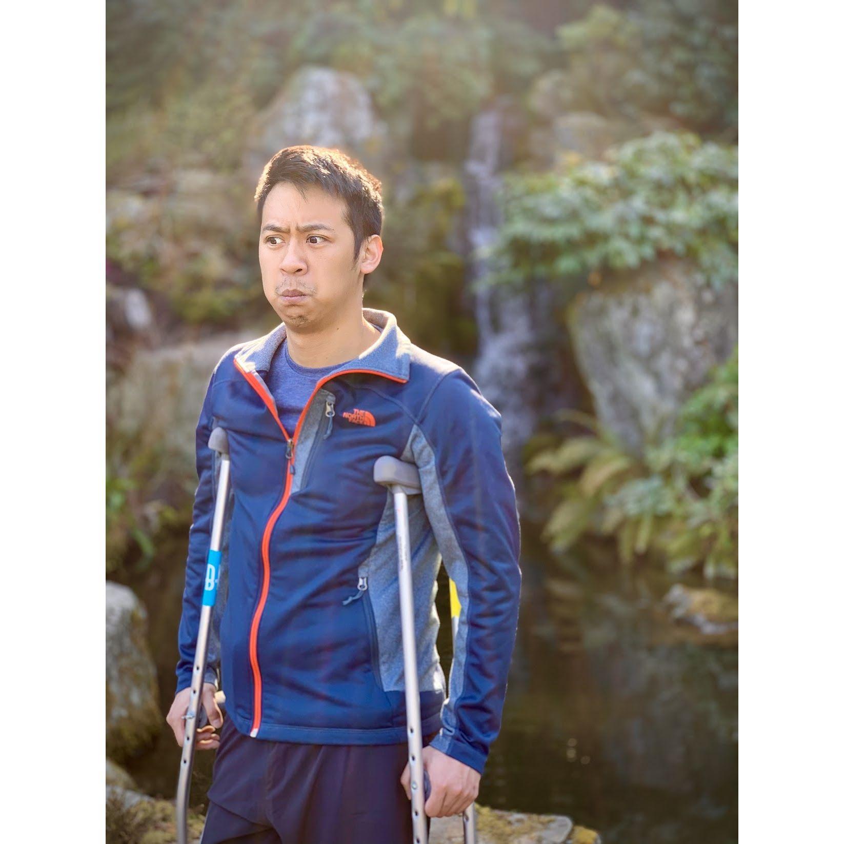 Just because George broke his ankle doesn't mean he can't hike!