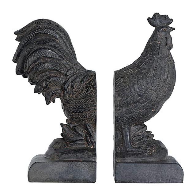 Creative Co-op Distressed Bronze Rooster Shaped (Set of 2 Pieces) Bookends, Brown