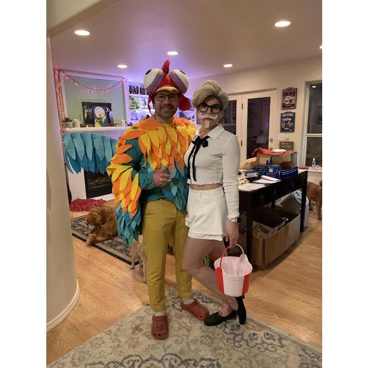Halloween 2022: Chelsea is Colonel Sanders, and Kyler is Hei-Hei (Chelsea made his costume)