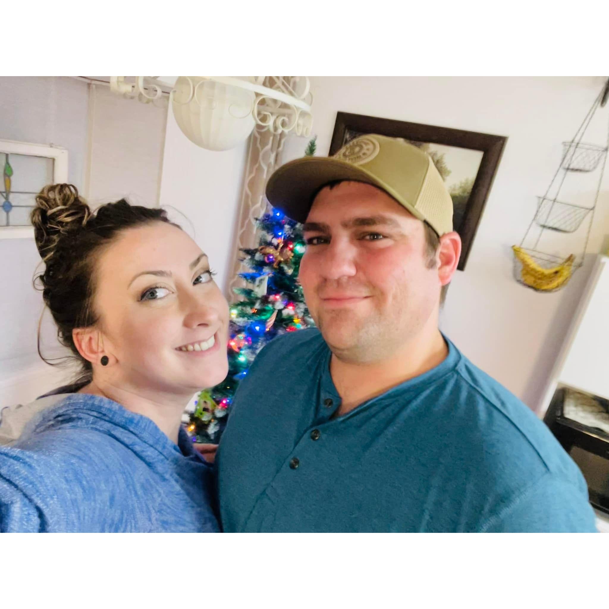 First Christmas together, 2021! The kids helped decorate! Somehow, a fish tank was broken in the process! Aaron still stuck around!