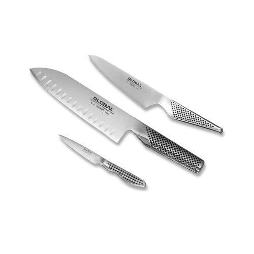 Global G-48338-3 Piece Knife Set with Santoku - Hollow Ground, Utility and Paring Knife