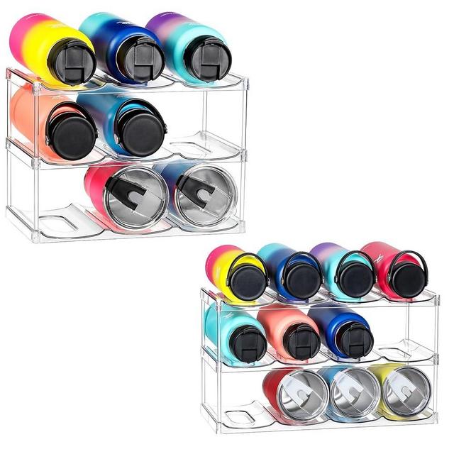 3 Tier Stackable Water Bottle Organizer Holder for Cabinet - for Stanley 40 oz & Others' Large Cup, Tumbler Organization - Clear Wine Rack, Home Kitchen Countertop Fridge Pantry Shelf Storage