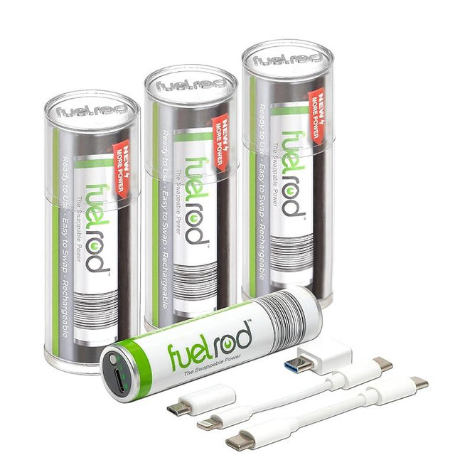 FuelRod USB-C Portable Charger Kit - Pack of 3- Includes All Cables & Adapters Compatible with All Tablets & Smart Phones, Rechargeable Backup Power Bank, Swap for Charged Rod at Kiosk