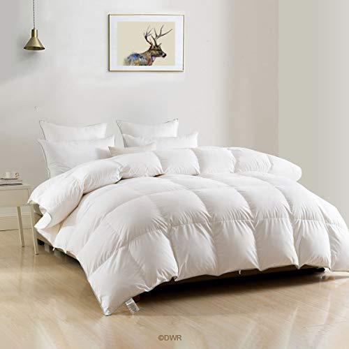 Goose Down Comforter Queen - Luxury European Down Feather Comforter Duvet Insert - Ultra-Soft Egyptian Cotton Cover, 750 Fill Power Medium Weight for All Season, 90x90 White