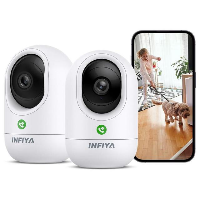 INFIYA 2K Security Camera Indoor-360 Pet Camera with Phone App and One-Tap Call, Elderly/Dog/Cat/Baby/Nanny, Motion Alert, Intelligent Tracking, 2.4GHz WiFi Only, Work with Alexa/Google Home, K7 2Pack