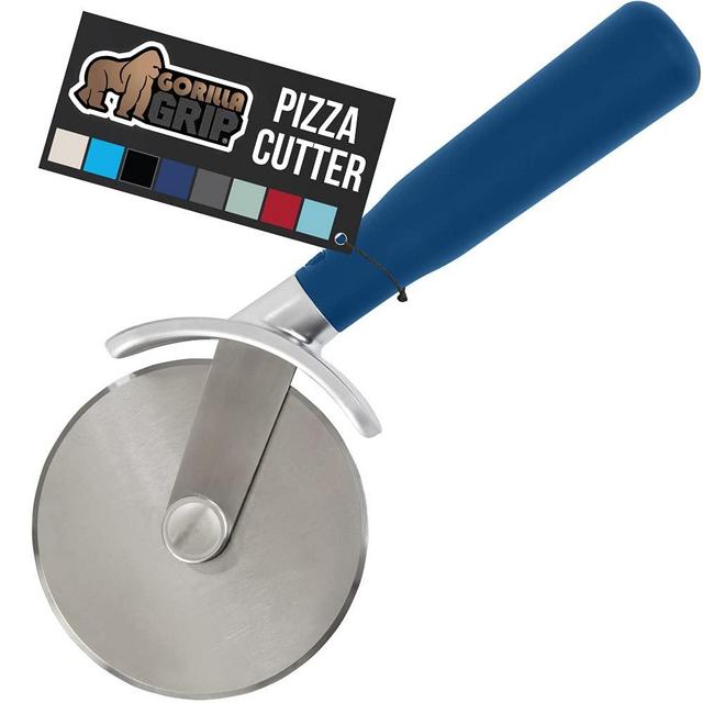 Gorilla Grip Oversized, Stainless Steel, Soft Grip, Rust Resistant, Dishwasher Safe Pizza Wheel, Thumb Guard Protection, Slice Thick or Thin Pizzas in Seconds, Works on Pie Crust, Pastries, Blue