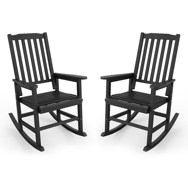 Cozyman Outdoor Rocking Chairs Set of 2, Oversized Wooden Rocking Chairs with Wide Seats, All Weather Resistant Rocker Chair, Porch Patio Chair for Backyard Lawn Garden, 350 Lbs Heavy Duty, Black