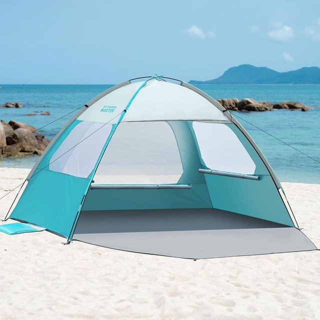 OutdoorMaster Beach Tent for 3/4/6/8 Person - Easy Setup Sun Shade Shelter, Portable Beach Shade Sun Canopy with UPF 50+ UV Protection, Removable Skylight Family Size