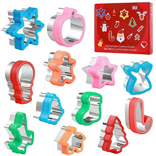 12pcs Christmas Cookie Cutters & Sandwich & Fruit & Vegetable Mold Set, Food Grade Stainless Steel Cookie Cutters for Kids Baking, Bento Box and Food Decoration Tools for Kitchen