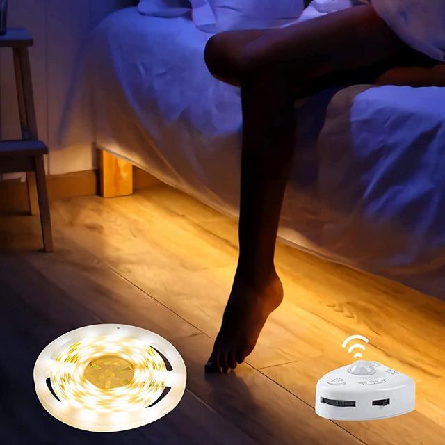 GZBtech Motion Activated Under Bed Light Strip 16.4Ft, Human Detected 400 lm/m Dimmable LED Night Lights with Sensor Timer, 2700K Warm White 12v Safe Closet Lighting UL FCC Listed Gift for Kids