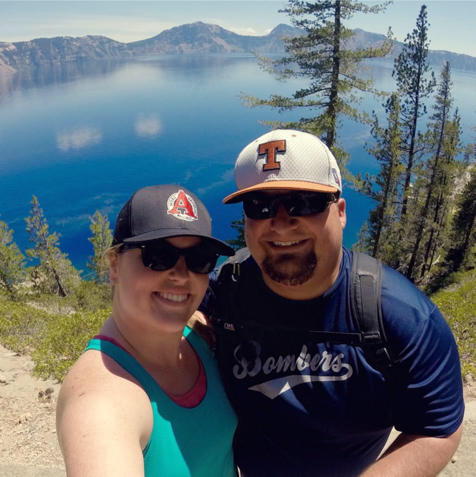 Celebrating our 1 year anniversary with a road trip to Oregon.  This is us at Crater Lake!