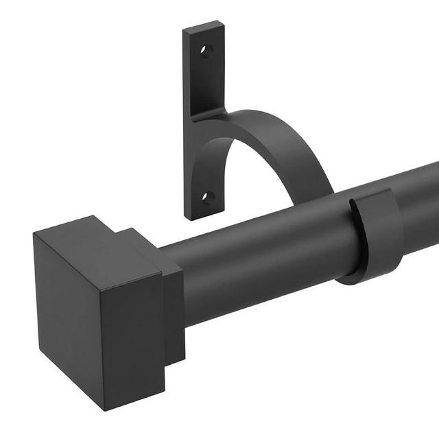 Single Curtain Rods for Windows 48 to 84 Inch(4-7ft),1 Inch Diameter Adjustable Heavy Duty Drapery Rods,with Modern Square Aluminum Alloy Finials,Matte Black