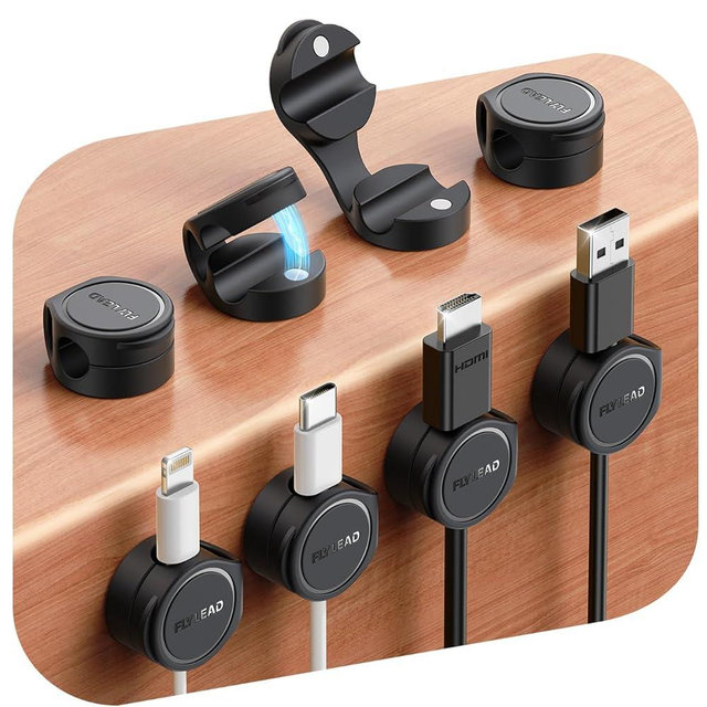 8-Pack Silicone Cord Organizer Magnetic Cable Clips, Adhesive Cable Management Under Desk Wire Hider, FLYLEAD Desktop Cable Organizer for Phone, Office Workspaces Desk Organization Home Accessories