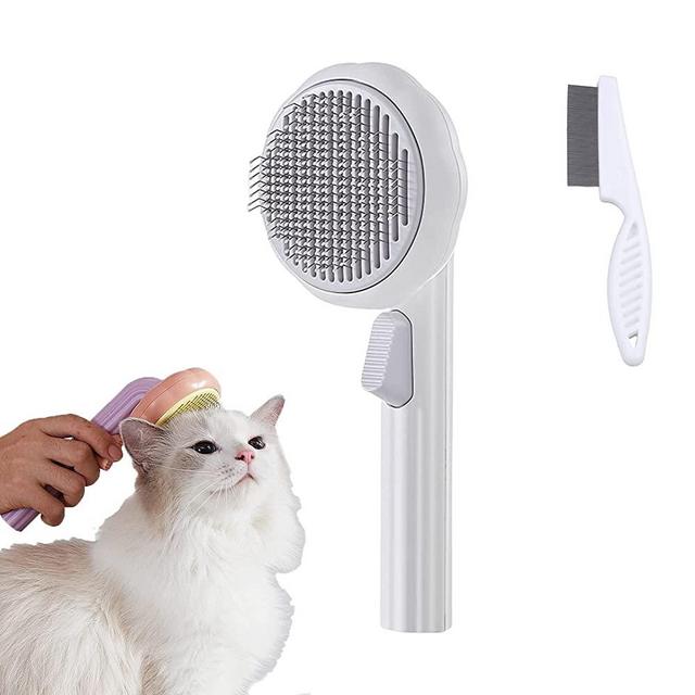 Pet Pumpkin Brush, 2023 Upgrated Self Cleaning Brush Pumpkin for Dogs Cats, Cute Pumpkin Pet Brush Cat Slicker Dog Brush Hair Removal Tool with Pet Comb (White)