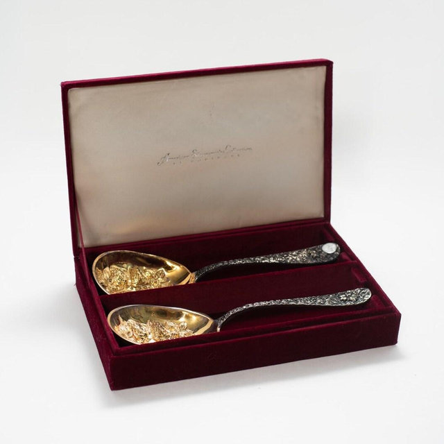 Vintage Godinger Silver & Gold Berry Serving Spoons | American Silversmiths Set of 2