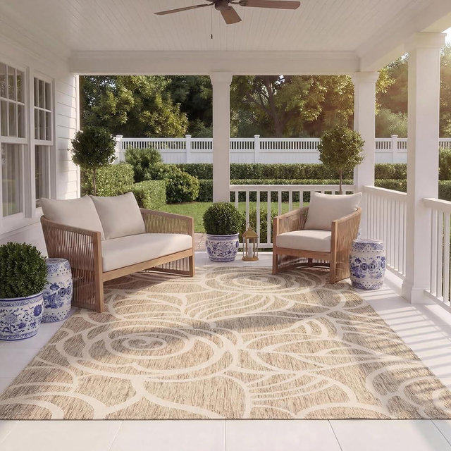 SAFAVIEH Courtyard Collection 8' x 11' Coffee / Sand CY5141B Indoor/ Outdoor Waterproof Easy-Cleaning Patio Backyard Mudroom Area-Rug