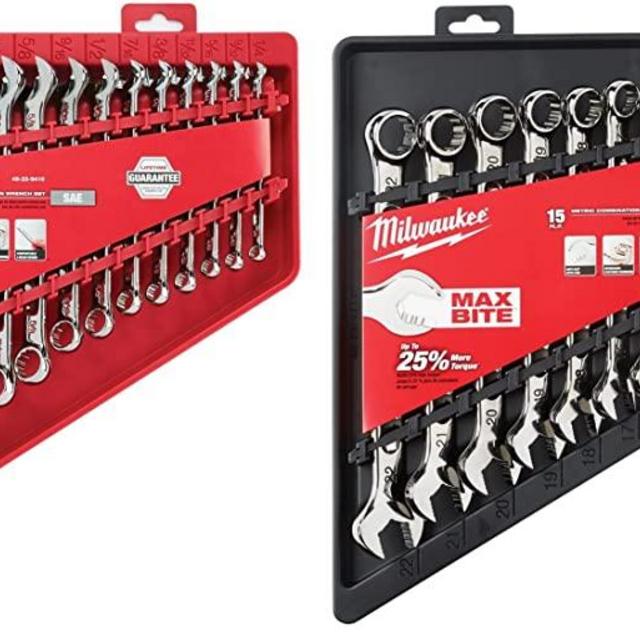 Milwaukee Combination Wrench Sets Bundle - 2 Items - Metric (8mm-22mm) SAE (1/4"-1") 48-22-9415 48-22-9515