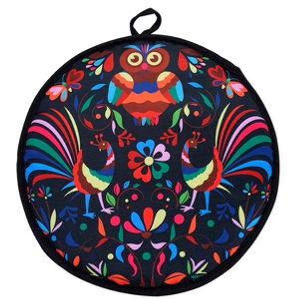 Eichzer 12 Inch Tortilla Warmer, Insulated Cloth Pouch for Tortillas, Tacos, Naan, and Pizza Rolls, Microwavable Fabric Bag Keeps Food Warm for One Hour (Lucky Birds, Black)