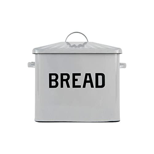 Creative Co-Op Enameled Metal Distressed Bread Box with Lid, Grey