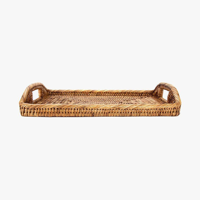Tava Handwoven Rattan Rectangular Serving Tray, 14"L X 10"W, Natural