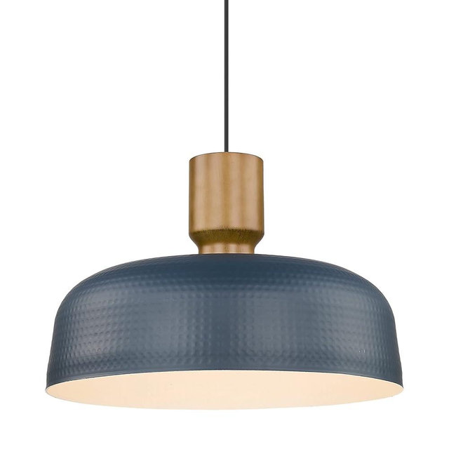 Darkaway Oversized Industrial Pendant Light Fixtures with Hammered Metal Shade, 18.1inch Blue Large Pendant Lighting for Kitchen Island Hanging Lamp Adjustable Height