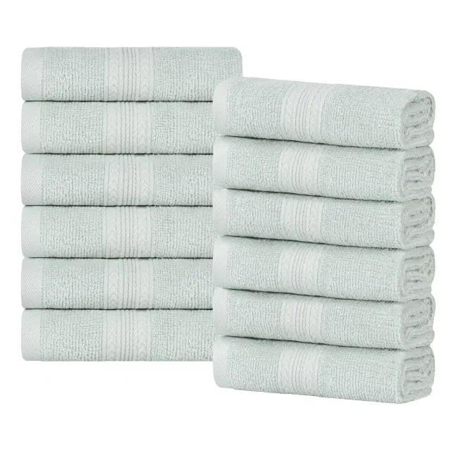 Eco-Friendly Sustainable Cotton Solid Lightweight 12-face towels/ washcloths Set, Aqua Marine - Blue Nile Mills