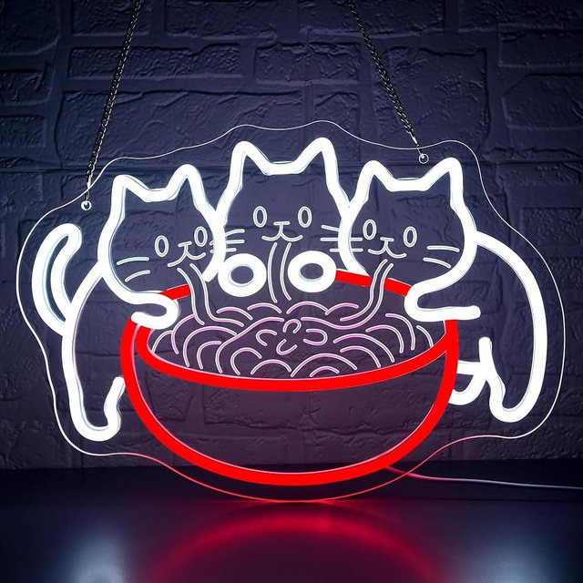 Ramen Cat Neon Sign for Wall Decor Dimmable Cat Eating Noodles Neon Light for Man Cave Birthday Gifts for Ramen Lover LED Noodle Sign for Resturant Dining Hall Kitchen Art Size14.9 * 10.3(WZCP201)