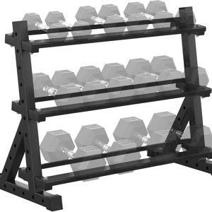 HANDBODE 3-Tier Dumbbell Rack Stand, 1000LB Capacity Storage Rack, Weight Rack for Dumbbells, Kettlebell, 390–700 lb Rubber Coated Fixed Weight Sets, Home Gym Strength Training Equipment