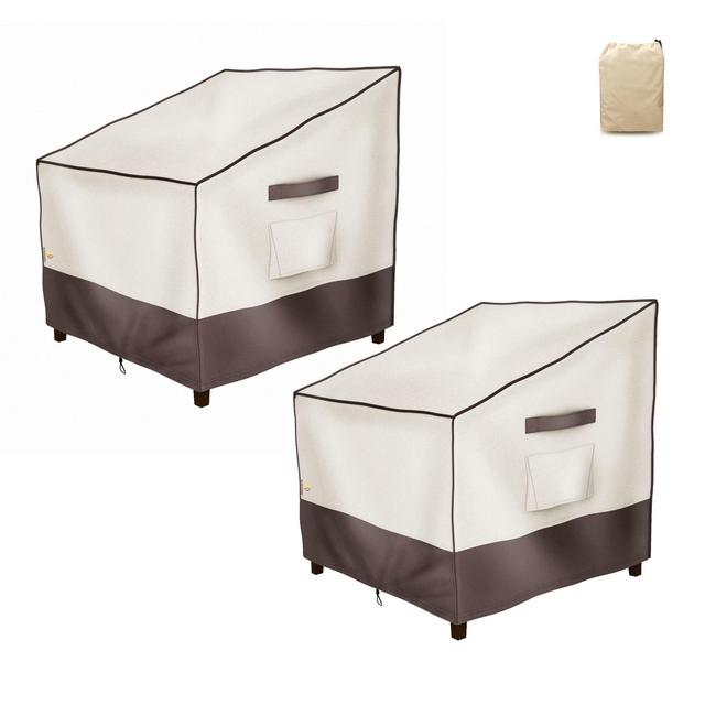 FJ Outdoors Waterproof Patio Chair Covers UV Resistant Eco-Friendly Fabric Outdoor Lounge Chair Straight Back Chair Covers, 33Wx34Dx32H inch,Beige+Brown,2Pack