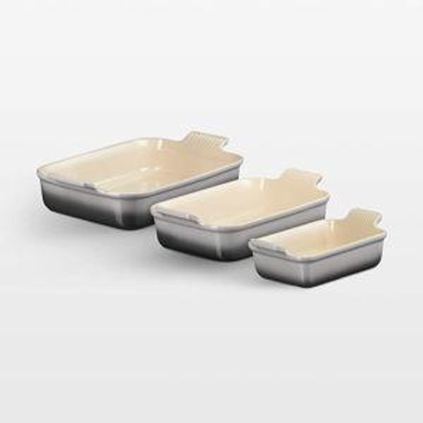 Le Creuset Heritage Chambray Stoneware 3-Piece Rectangular Baking Dishes Set + Reviews | Crate & Barrel